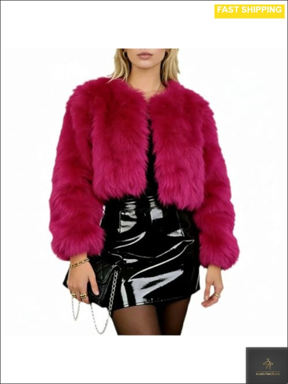 Faux Fur Cropped Jacket Women Warm Winter Zip-Up Coat Formal